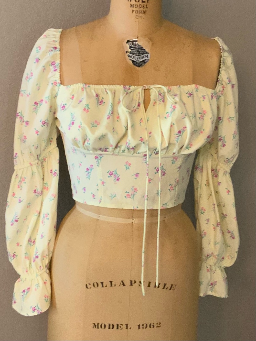 Milk & Honey Floral Milkmaid Crop Top Long Sleeved Yellow and Pink, Romantic